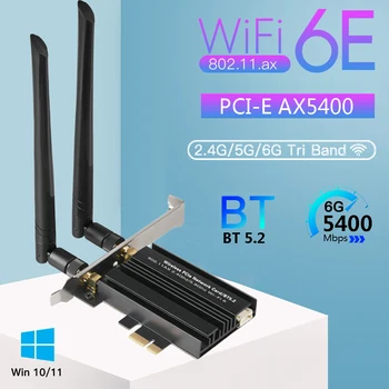 WiFi 6E 5400 Mbit/три-бандов 2,4 G/5G/6 Ghz Безжична Гигабитная Мрежова карта PCIE Bluetooth Адаптер 5,2 WiFi Адаптер За Win 10/11