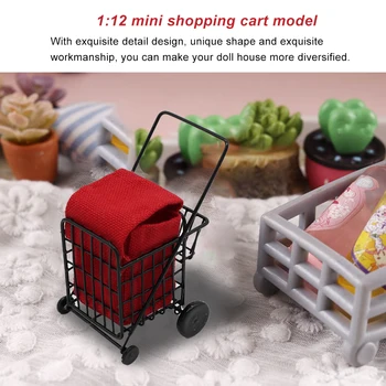 Кошница за пазаруване в мини-къщата си с червена тъкан чанта Миниатюрни колички нежно красива декорация реалистична симулация модел