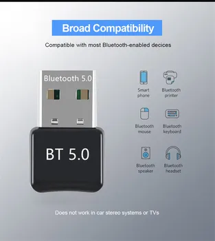 Безжичен USB адаптер Bluetooth 5.0 Dongle приемник 4.0 подходящ за КОМПЮТЪР, компютър, мини-музикален Bluetooth предавател