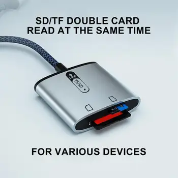Джобно устройство за четене на SD карти с тъкани кабел на Устройството за четене на карти памет, без да има 2 в 1 SD TF карта до USB адаптер широко съвместим