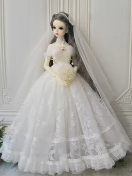 Облекло за кукли BJD, подходяща за размера на 1/3 1/4, бяла сватбена рокля, шифоновый дълъг костюм, аксесоари за кукли