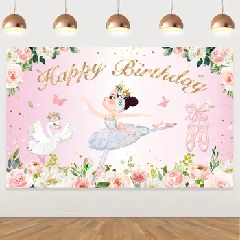Балетната тема, украса за парти по случай рожден ден, Танцуваща момиче, цвете, Балерина, лебед на фона на принцеса за снимане на рожден ден