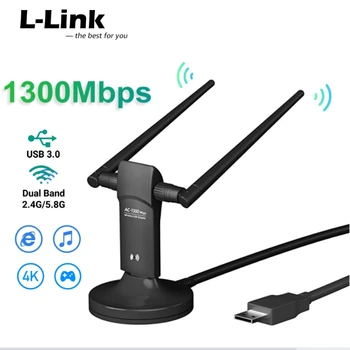 L-Link 1300 Mbps Безжична Мрежова Карта USB3.0 WiFi Адаптер двойна лента Wifi Ключ за Преносими КОМПЮТРИ интернет Антена с USB Стойка