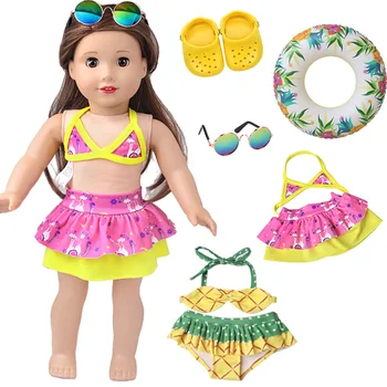 Лятна плажна пръстен за плуване Kawaii за детски надуваеми играчки, подходящи за американската кукла 43 см и кукли 18 инча, детски плажни аксесоари
