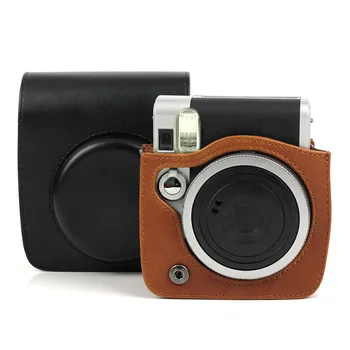 Ретро мек мини-калъф за фотоапарат, чанта, калъф от изкуствена кожа с пагон за Instax mini90, калъф за фотоапарат